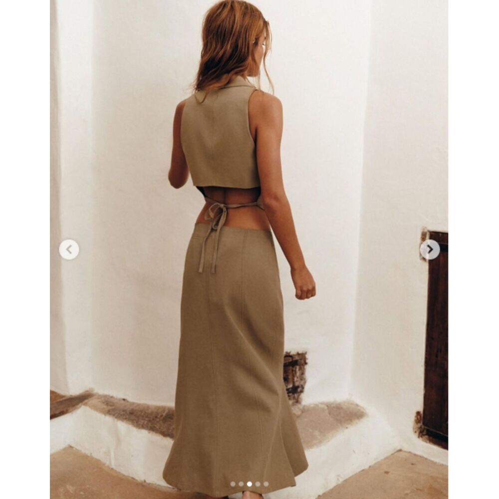 Khaki Brown Zara Flounce Hem Midi Skirt (NWT) - Picture 3 of 5